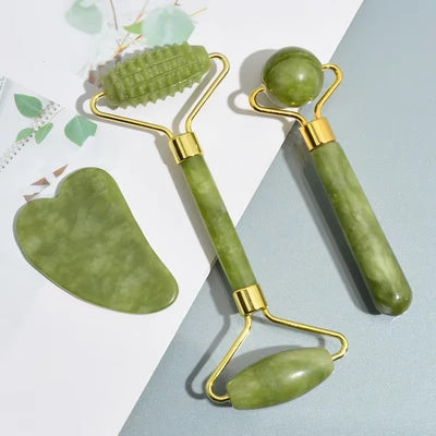 Natural Jade Roller & Gua Sha Set – Face, Neck & Eye Massage Tool for Lifting and Relaxation